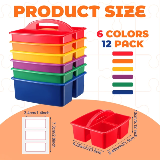 Alt view image 2 of 7 - 12 Pcs Classroom Storage Caddies Stackable Utility Caddies with 3 Compartment Portable Plastic Caddy with Handle Classroom Storage Bins Organizers for Kids Schools Art Craft Supplies
