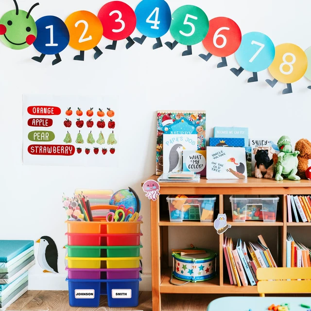 Alt view image 7 of 7 - 12 Pcs Classroom Storage Caddies Stackable Utility Caddies with 3 Compartment Portable Plastic Caddy with Handle Classroom Storage Bins Organizers for Kids Schools Art Craft Supplies