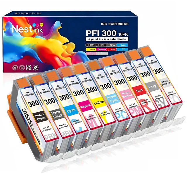 Main image of PFI-300 Ink Cartridges - High Capacity Compatible PFI 300 Ink Cartridges Replacement for Canon ImagePROGRAF PRO-300 Printer, 10-Pack (MBK/PBK/C/M/Y/PM/PC/R/GY/CO)