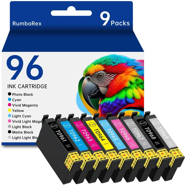 Main image of Remanufactured 96 Ink Cartridges R2880 Ink Cartridges 9-Color Set T0961 T0962 T0963 T0964 T0965 T0966 T0967 T0968 T0969 Replacement for T096 Ink Cartridge for Stylus Photo R2880 Printer Ink