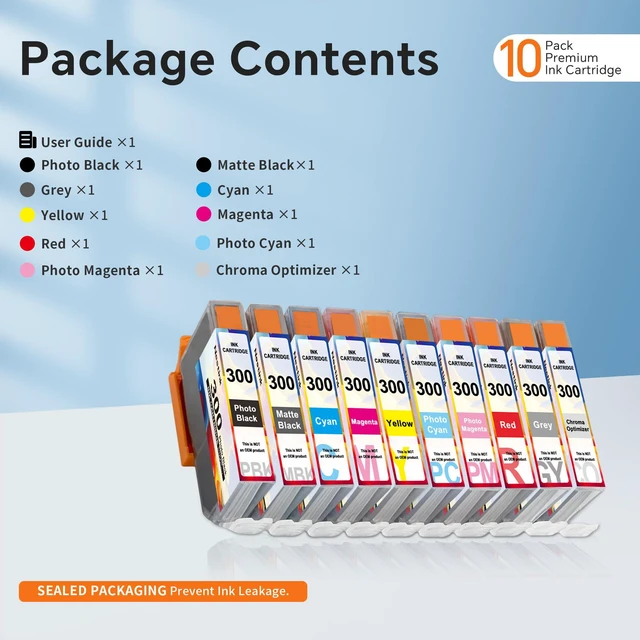 Alt view image 6 of 6 - PFI-300 Ink Cartridges - High Capacity Compatible PFI 300 Ink Cartridges Replacement for Canon ImagePROGRAF PRO-300 Printer, 10-Pack (MBK/PBK/C/M/Y/PM/PC/R/GY/CO)