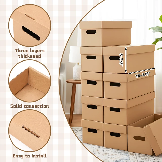 Alt view image 2 of 6 - 10 Set 7 Inch Vinyl Record Storage Box with Lid and Handle Holds 60 Records Each, Corrugated Cardboard with Removable Lid for Dust Protection, Handles for Easy Moving Vinyl Albums
