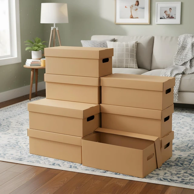 Alt view image 4 of 6 - 10 Set 7 Inch Vinyl Record Storage Box with Lid and Handle Holds 60 Records Each, Corrugated Cardboard with Removable Lid for Dust Protection, Handles for Easy Moving Vinyl Albums