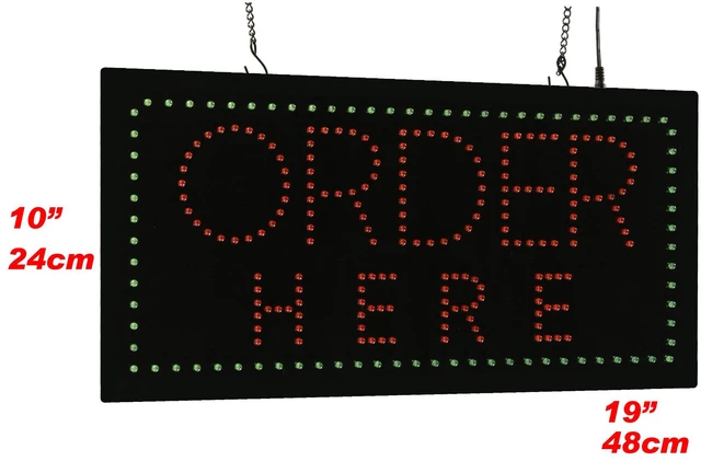 Alt view image 2 of 6 - Order Here Sign, 19"x10", 48x24cm, LED, Neon, Florescent, Signage, Signboard, Display, Billboard, Screen, Grand Opening, Gift