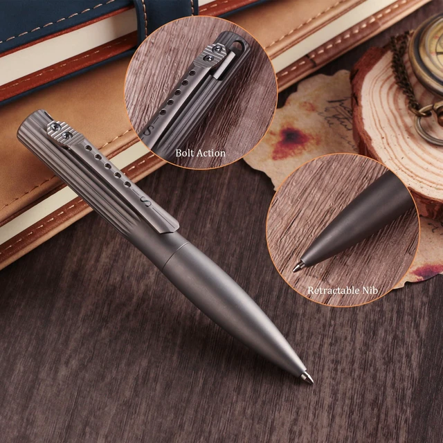 Alt view image 3 of 7 - Titanium Bolt Action Pen, Stone Wash Black Weighted Metal Body Supports Steady Writing, with Refillable Design for Office Notes, Signatures, and Daily Carry