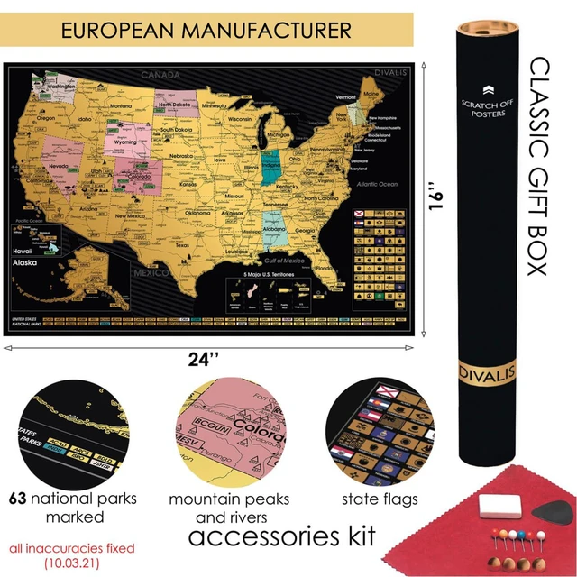 Alt view image 2 of 7 - 3 in 1 Large Gift Set - Scratch off 63 National Parks Poster, Scratch off USA Map, Scratchable Destinations of the United States Poster - Travel Tracker to Mark Your Travels - Bundle of Three