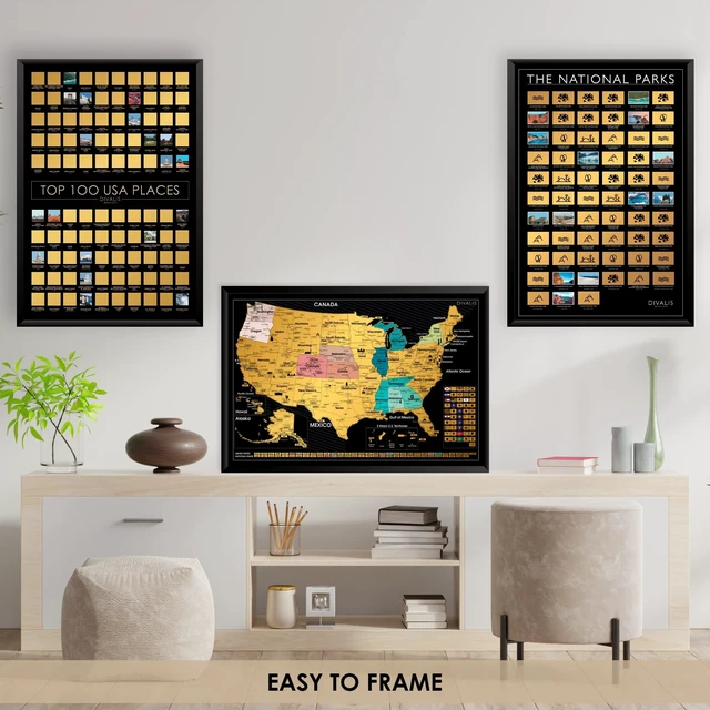 Alt view image 5 of 7 - 3 in 1 Large Gift Set - Scratch off 63 National Parks Poster, Scratch off USA Map, Scratchable Destinations of the United States Poster - Travel Tracker to Mark Your Travels - Bundle of Three
