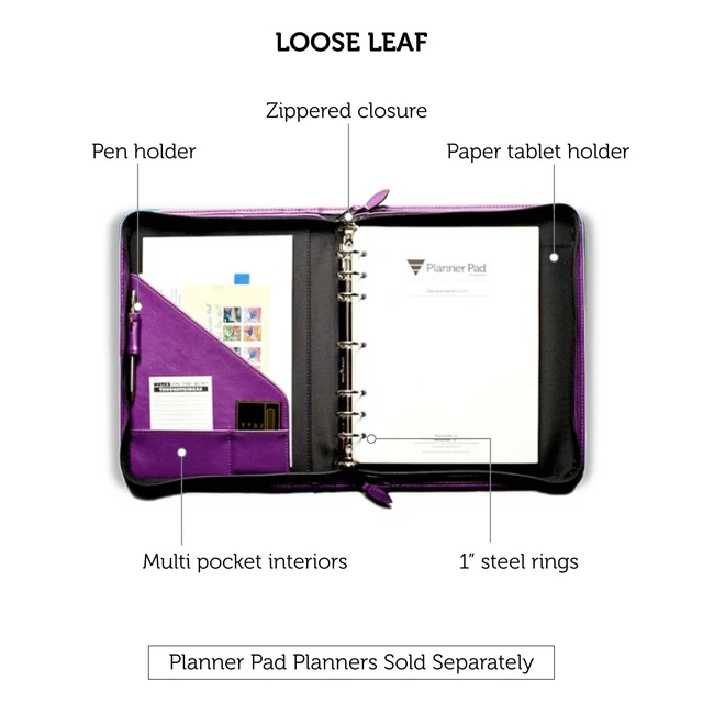 Alt view image 3 of 6 - 7 Ring Loose Leaf Executive Size Cover, Fits 8 1/2 x 11 Size Pages, Plum Faux Leather