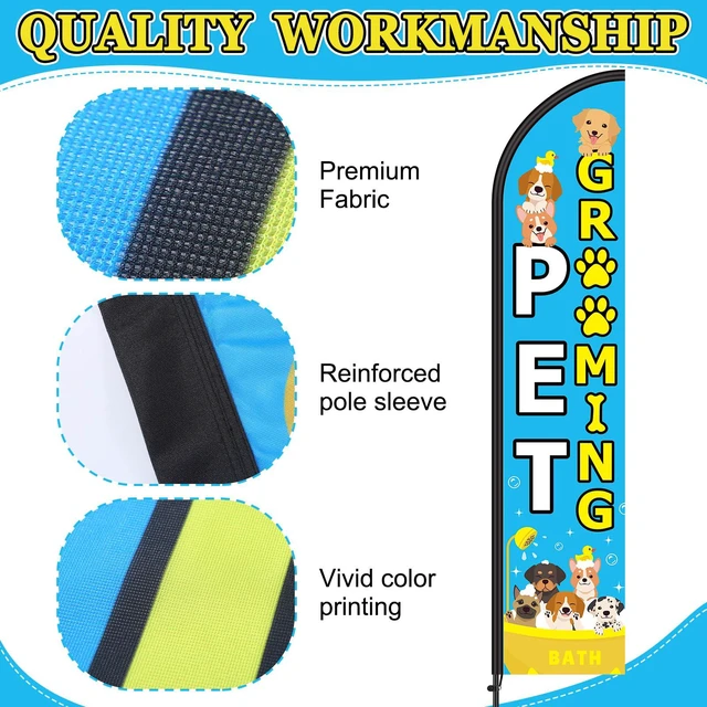 Alt view image 4 of 6 - 2 Set Pet Grooming Feather Flag Pole Kit with Pole Stake and Bag Dog Grooming Business Ad Banner, 7.9 ft Flag 11.5 ft Pole Height, Stake and Carry Bag for Outdoor Pet Store Events