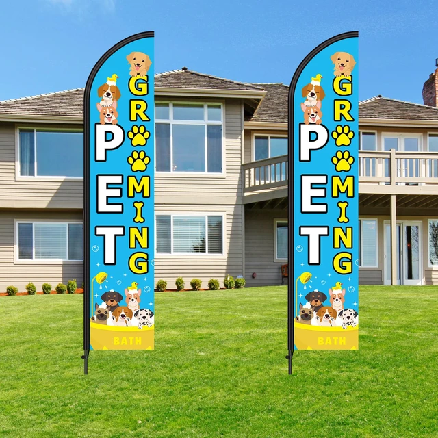 Alt view image 5 of 6 - 2 Set Pet Grooming Feather Flag Pole Kit with Pole Stake and Bag Dog Grooming Business Ad Banner, 7.9 ft Flag 11.5 ft Pole Height, Stake and Carry Bag for Outdoor Pet Store Events