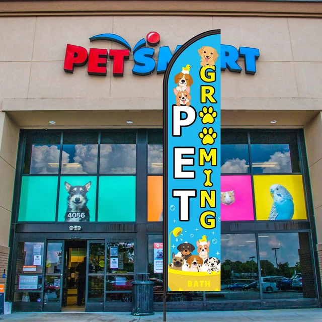 Alt view image 6 of 6 - 2 Set Pet Grooming Feather Flag Pole Kit with Pole Stake and Bag Dog Grooming Business Ad Banner, 7.9 ft Flag 11.5 ft Pole Height, Stake and Carry Bag for Outdoor Pet Store Events