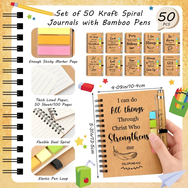 Alt view image 2 of 6 - 150 Pcs/50 Set Christian Gift Bulk Include Spiral Notebook Bible Ballpoint Pen Note Strip Prayer Journal for Women Religious Gift for Back to School Classroom Church Member Staff Coworker Teacher