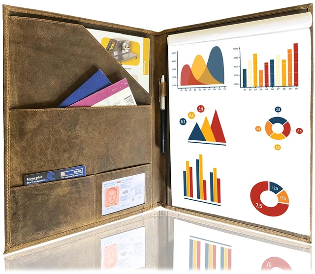 Main image of Leather Business Portfolio by A4 Conference Folder Gift for Men & Women Handmade Durable Leather Padfolio 3 + 1 Sleeves for Documents and Notepad