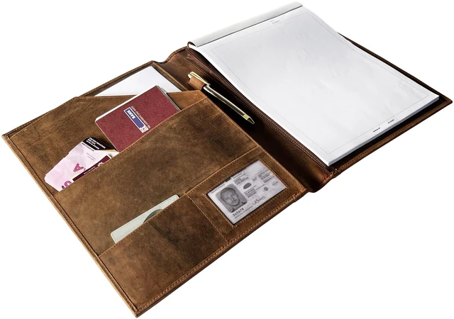 Alt view image 4 of 6 - Leather Business Portfolio by A4 Conference Folder Gift for Men & Women Handmade Durable Leather Padfolio 3 + 1 Sleeves for Documents and Notepad