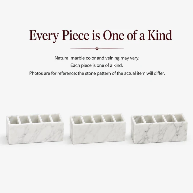 Alt view image 2 of 7 - Natural White Marble 5-Compartment Desk Organizer for Pens & Brushes White Marble Pen Holder 5 Compartments, Natural Stone Multi-Slot Desktop Organizer for Pens, Pencils, Scissors, Markers