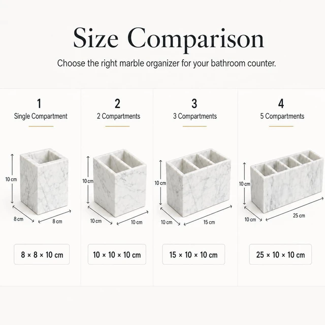 Alt view image 4 of 7 - Natural White Marble 5-Compartment Desk Organizer for Pens & Brushes White Marble Pen Holder 5 Compartments, Natural Stone Multi-Slot Desktop Organizer for Pens, Pencils, Scissors, Markers
