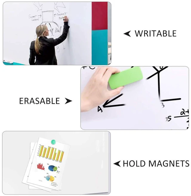 Alt view image 4 of 7 - Magnetic Whiteboard Sticker for Wall/Door, 60" x 36" Large Self Adhesive White Board Wallpaper, Whiteboard Contact Paper, Large Dry Erase Sheet/Film for Office/Home/School