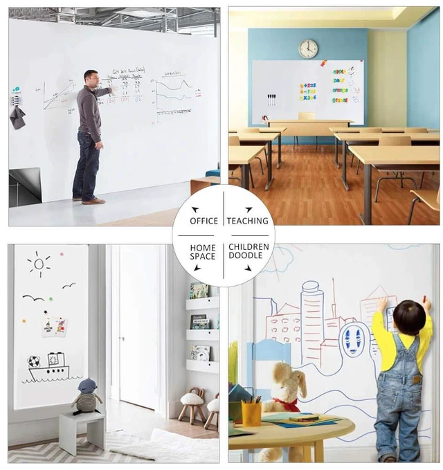 Alt view image 5 of 7 - Magnetic Whiteboard Sticker for Wall/Door, 60" x 36" Large Self Adhesive White Board Wallpaper, Whiteboard Contact Paper, Large Dry Erase Sheet/Film for Office/Home/School