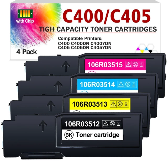 Main image of C400 Toner Cartridge Replacement for Xerox Versalink C400/C405,4800~5000 Pages 106R03512 106R03513 106R03514 106R03515 High Yield Ink Cartridge for C405/YDN C400/DN Color Multifunction Printer(4 Pack)