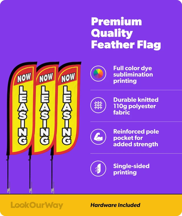 Alt view image 2 of 7 - Real Estate Themed Feather Flag Pole Kit 3 Pack - 5 Feet Tall Now Leasing Advertising Flags with 3 Banners, 3 Pole Sets, and 3 Ground Spikes (Now Leasing Yellow 10M500007)