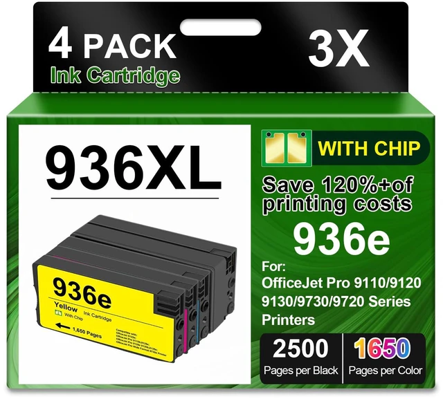 Main image of 936XL 936e 936 Ink Cartridges (4 Pack with Chip) Replacement for Combo Pack Work with OfficeJet Pro 9125e 9120e 9730e 9130 9720 9730 9135e 9122e 9128e 9110b 9120b 9130b 9130e Printer