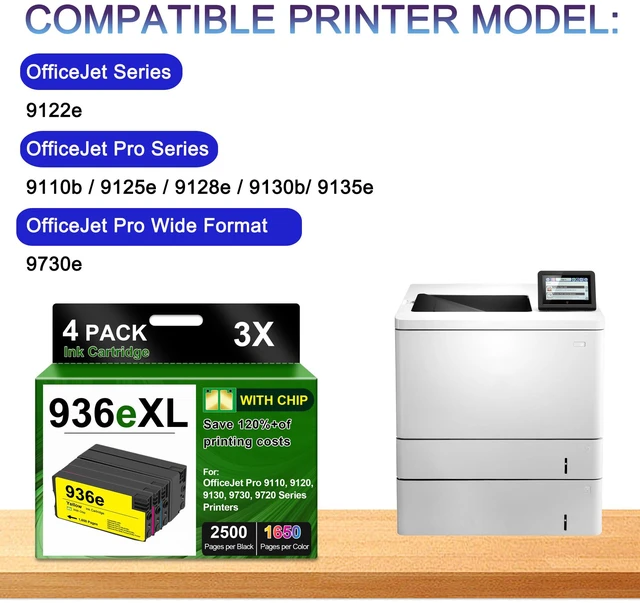 Alt view image 2 of 6 - 936XL 936e 936 Ink Cartridges (4 Pack with Chip) Replacement for Combo Pack Work with OfficeJet Pro 9125e 9120e 9730e 9130 9720 9730 9135e 9122e 9128e 9110b 9120b 9130b 9130e Printer