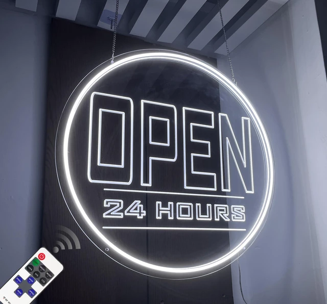 Main image of Open Signs for Business - Neon Open Sign LED 20" Round (OPEN 24HOURS 20" inch Round white)