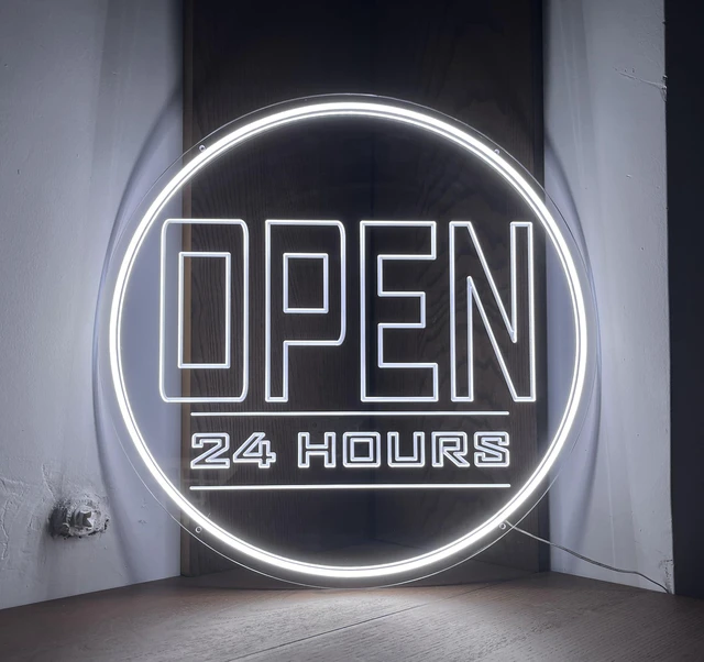 Alt view image 3 of 7 - Open Signs for Business - Neon Open Sign LED 20" Round (OPEN 24HOURS 20" inch Round white)