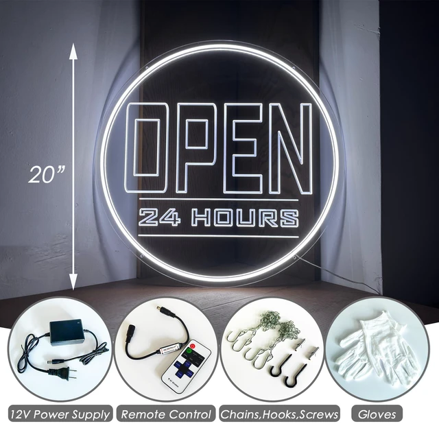 Alt view image 6 of 7 - Open Signs for Business - Neon Open Sign LED 20" Round (OPEN 24HOURS 20" inch Round white)
