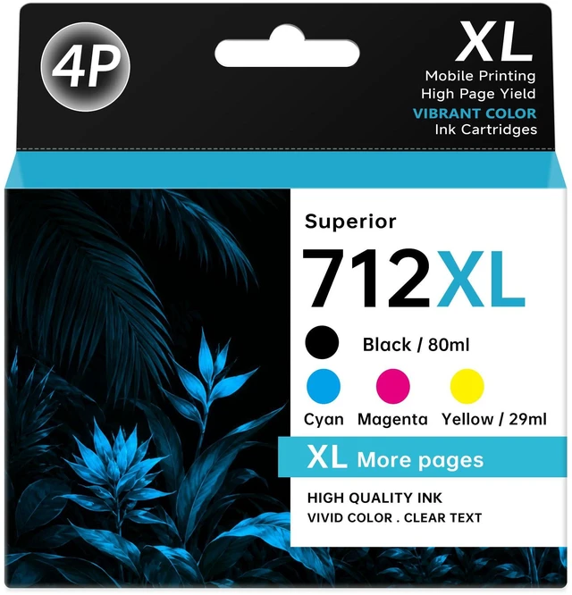 Main image of 712XL 712 Ink Cartridge 4Pack High Yield Compatible with HP DesignJet T210 Compatible for HP 712XL 712 Ink Cartridges Combo Pack Works with HP DesignJet T210 T230 T630 T650 Studio Printer
