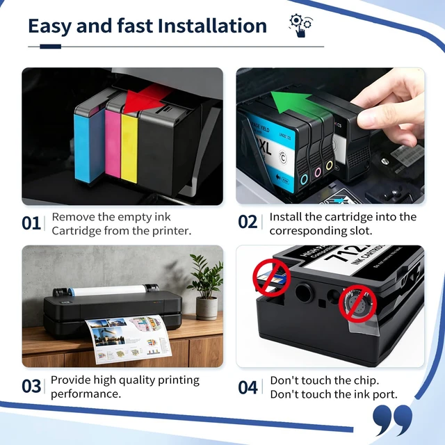 Alt view image 7 of 7 - 712XL 712 Ink Cartridge 4Pack High Yield Compatible with HP DesignJet T210 Compatible for HP 712XL 712 Ink Cartridges Combo Pack Works with HP DesignJet T210 T230 T630 T650 Studio Printer