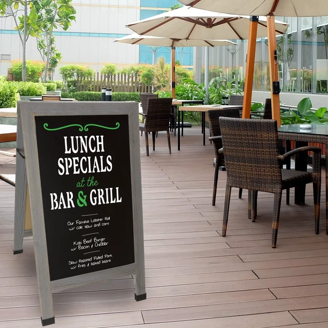 Alt view image 6 of 7 - Large Double-Sided 40x23 Heavy-Duty A-Frame Sidewalk Chalkboard Standing Sign, Includes 10 Chalk Markers, 40 Piece Stencil Set, Chalk and Eraser (Whitewash Grey)