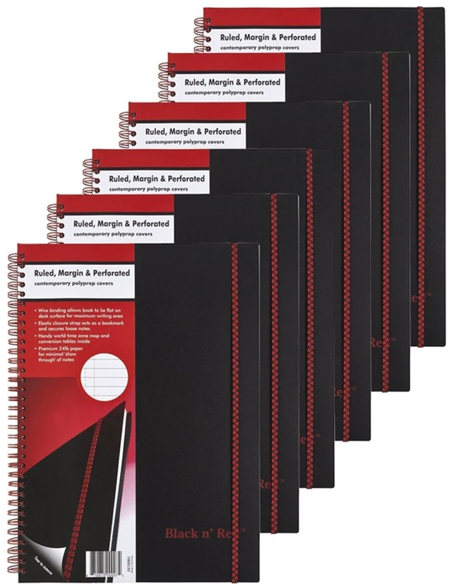 Main image of CASE OF 6 Black n' Red Twin Wirebound Notebook, Poly Cover, 11.75 x 8.25 Inches, Black, 70 sheets (E67008)