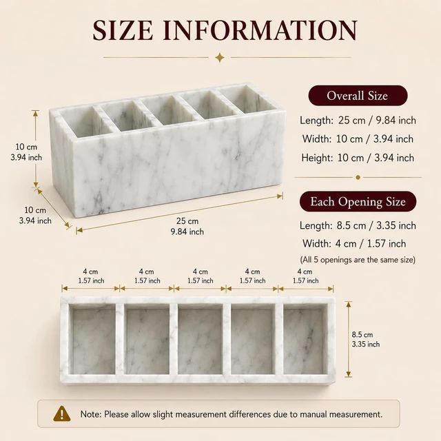 Alt view image 3 of 7 - Natural White Marble 5-Compartment Desk Organizer for Pens & Brushes White Marble Pen Holder 5 Compartments, Natural Stone Multi-Slot Desktop Organizer for Pens, Pencils, Scissors, Markers