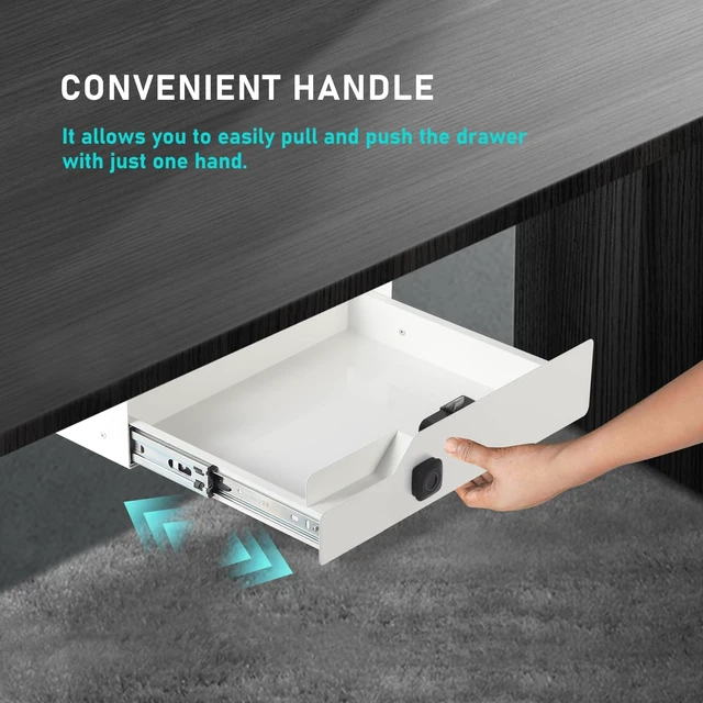 Alt view image 7 of 7 - Under Desk Drawer with Biometric Fingerprint Lock, Metal Undermount Table Drawer, Slides out Tray Organizer for Paper, Pencil, and Laptop 16"x11.8"x3.6", White