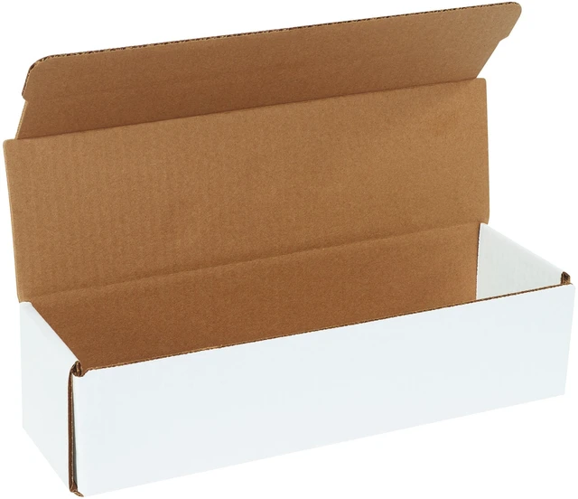 Main image of BFMLR7 Corrugated Cardboard Mailers, 12" x 3 1/2" x 3", Tuck Top One-Piece, Die-Cut Shipping Cartons, Large Mailing, 3" Height, 12" Length, 3.5" Width, White (Pack of 50)