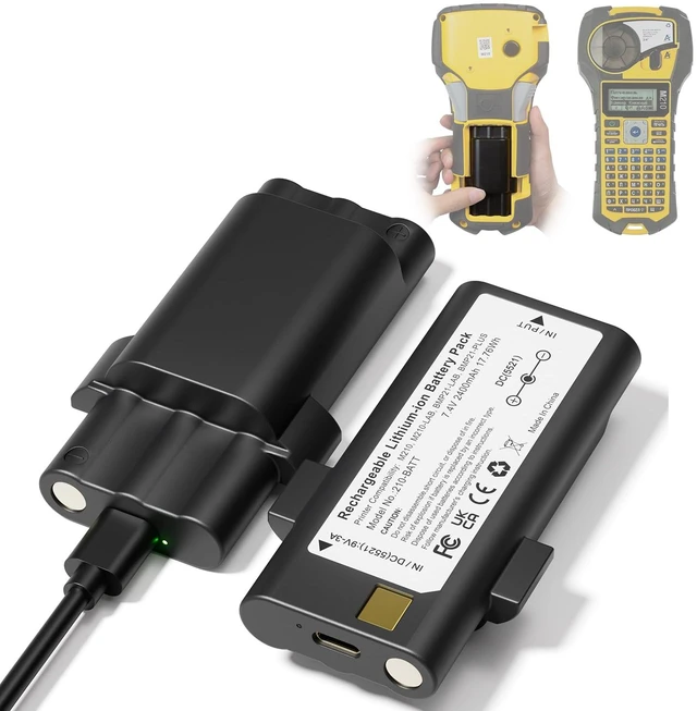Main image of M210 Battery Pack Compatible with M210, M210-LAB, BMP21-LAB, BMP21-PLUS M210 RechargeableLabel Printer Battery External Replacement battery with USB C Input, 2400mAh 7.4V 17.76W