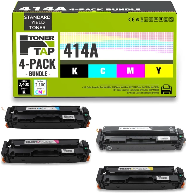 Main image of 414A Cartridges 4-Pack, Replacement for W2020A, W2021A, W2022A, W2023A, Compatible with HP 414A HP 414X MFP M479fdw LaserJet Pro M454dw M454dn M480f M455dn