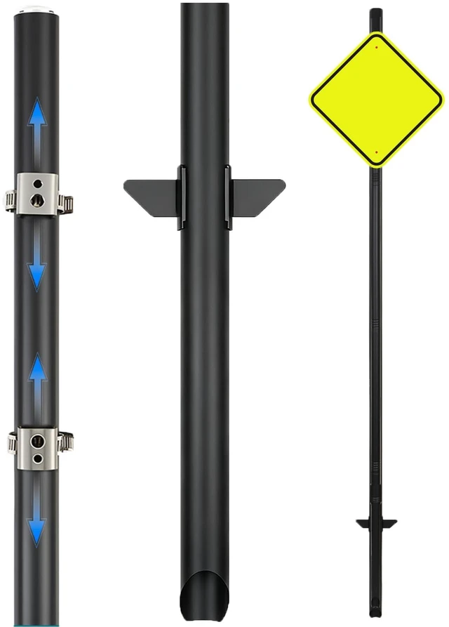 Main image of 6'6'' Heavy Duty Metal Sign Post, Steel Round Signs Pole with Ground Spike, Adjustable Sign Mounting Brackets, Baked Enamel Finish for Yard, Parking, Traffic Signs(1 Pack, 80'')
