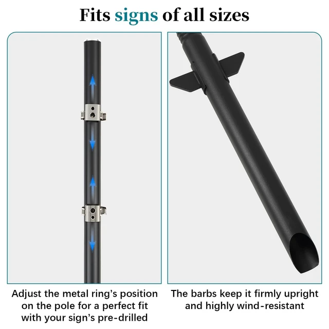Alt view image 3 of 6 - 6'6'' Heavy Duty Metal Sign Post, Steel Round Signs Pole with Ground Spike, Adjustable Sign Mounting Brackets, Baked Enamel Finish for Yard, Parking, Traffic Signs(1 Pack, 80'')