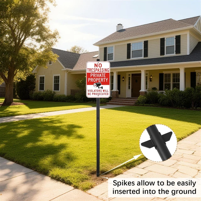 Alt view image 2 of 6 - 6'6'' Heavy Duty Metal Sign Post, Steel Round Signs Pole with Ground Spike, Adjustable Sign Mounting Brackets, Baked Enamel Finish for Yard, Parking, Traffic Signs(1 Pack, 80'')