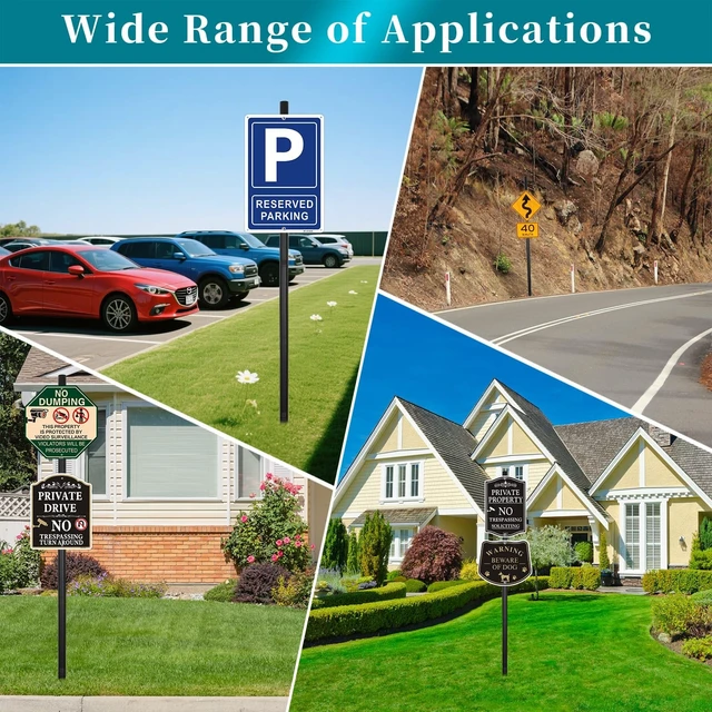 Alt view image 5 of 6 - 6'6'' Heavy Duty Metal Sign Post, Steel Round Signs Pole with Ground Spike, Adjustable Sign Mounting Brackets, Baked Enamel Finish for Yard, Parking, Traffic Signs(1 Pack, 80'')