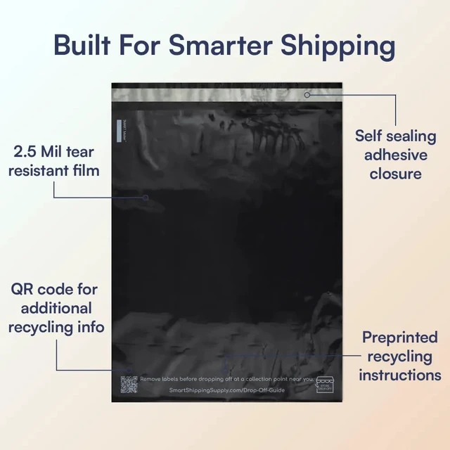 Alt view image 3 of 7 - 10x13 Recycled Poly Mailers - 200 Pack of Black Eco-Friendly Packaging Mailing Bags Recyclable & Sustainable, Cute & Stylish Small Business Supplies 2.5 Mil Thick - 200 Pack
