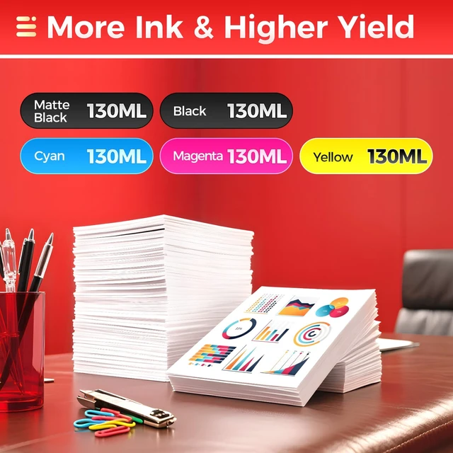 Alt view image 3 of 6 - PFI-107 Ink Tank Set 5-Pack 130ml High Capacity Replacement for Canon PFI-107 PFI107 Ink Cartridges Compatible with Canon Color imagePROGRAF iPF670 iPF680 iPF685 iPF770 iPF780 iPF785 Inkjet Printer