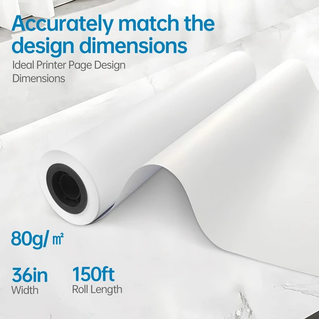 Alt view image 3 of 7 - wide format, Inkjet Printer Paper 36 Inch x 150 ft 4 Roll, 2 Inch Core CAD Bond Rolls, 95 Bright, 30lb Plotter Paper for Wide Format Printer