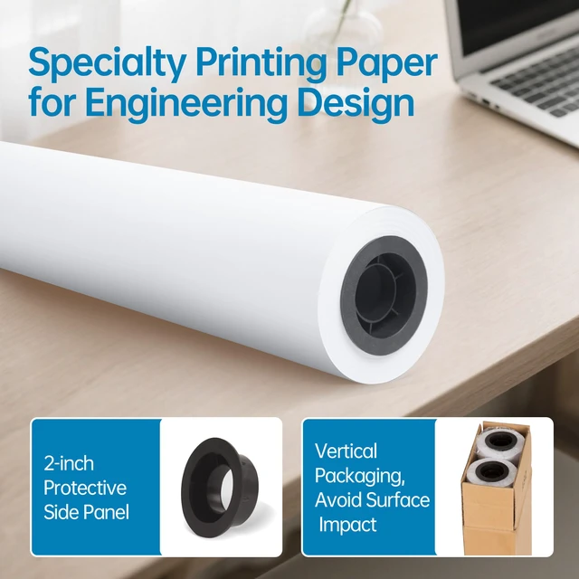 Alt view image 4 of 7 - wide format, Inkjet Printer Paper 36 Inch x 150 ft 4 Roll, 2 Inch Core CAD Bond Rolls, 95 Bright, 30lb Plotter Paper for Wide Format Printer