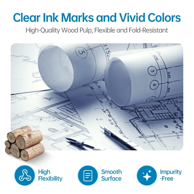 Alt view image 5 of 7 - wide format, Inkjet Printer Paper 36 Inch x 150 ft 4 Roll, 2 Inch Core CAD Bond Rolls, 95 Bright, 30lb Plotter Paper for Wide Format Printer