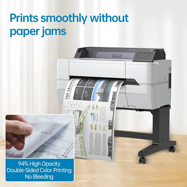 Alt view image 7 of 7 - wide format, Inkjet Printer Paper 36 Inch x 150 ft 4 Roll, 2 Inch Core CAD Bond Rolls, 95 Bright, 30lb Plotter Paper for Wide Format Printer