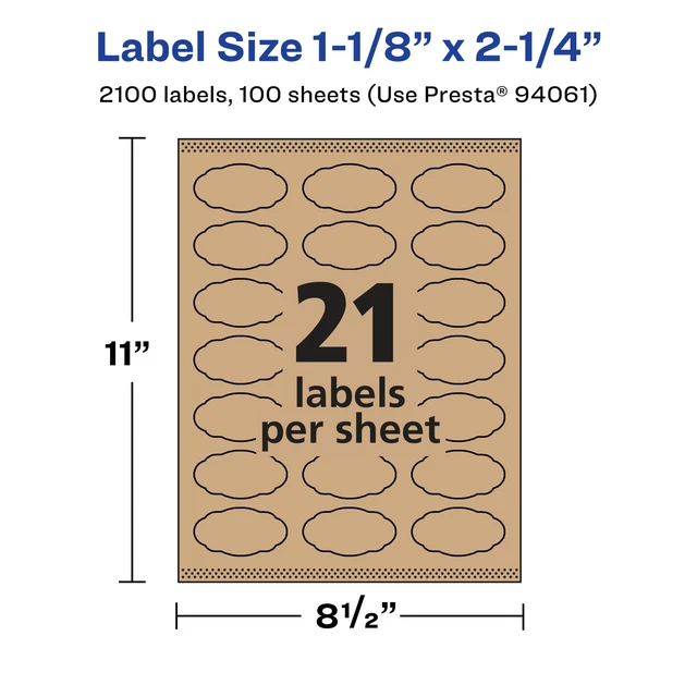Alt view image 5 of 6 - ® Kraft Brown Oval Scalloped Labels, Sure Feed® Technology, 1-1/8" x 2-1/4", 2,100 Kraft Brown Labels, Print-to-The-Edge, Laser/Inkjet Printable