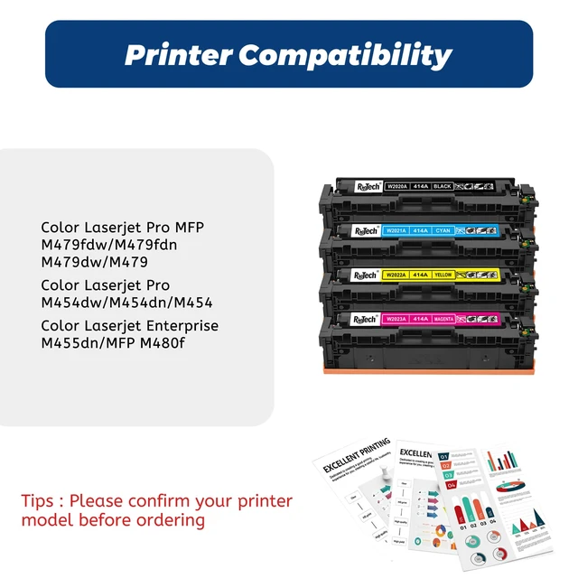 Alt view image 3 of 7 - 414A Toner Cartridges 4 Pack Replacement for HP MFP M479fdw M454dw Compatible for HP 414A 414 W2020A Color LaserJet Pro MFP M479fdw MFP M479fdn M454dw M454dn M480f M479 M454 Printer With Chip